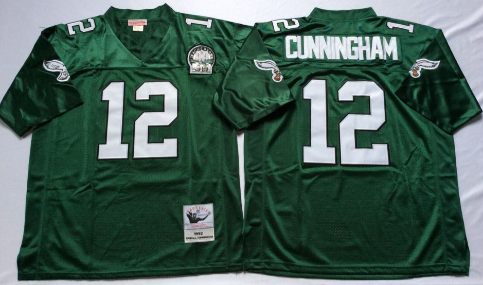 Men Philadelphia Eagles 12 CUNNINGHAM green Mitchell Ness jerseys